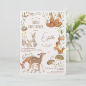 Waldtiere Waldfreunde Twins Kinderdusche Einladung (Stehend Vorderseite)