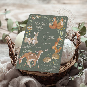 Waldtiere Waldfreunde Twins Kinderdusche Einladung