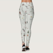 Waldtiere, Waldfrüchte, Blumen auf Grün Leggings (Rückseite)