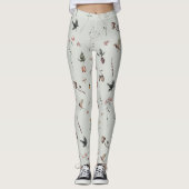 Waldtiere, Waldfrüchte, Blumen auf Grün Leggings (Vorderseite)