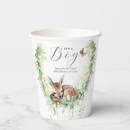 Waldtiere Waldgrün Baby Boy Dusche Pappbecher (Rückseite)