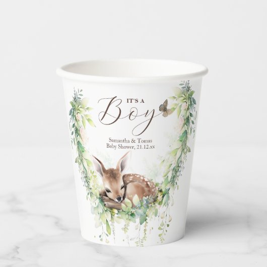 Waldtiere Waldgrün Baby Boy Dusche Pappbecher (Vorderseite)