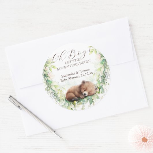 Waldtiere Waldgrün Baby Boy Dusche Runder Aufkleber (Umschlag)