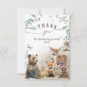 Waldtiere Waldgrün Baby Dusche Dankeskarte (Vorderseite)