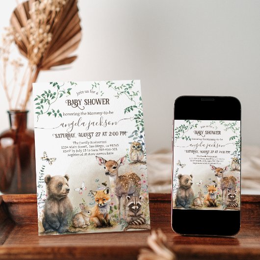 Waldtiere Waldgrün Baby Dusche Einladung