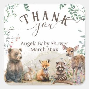 Waldtiere Waldgrün Baby Dusche Quadratischer Aufkleber