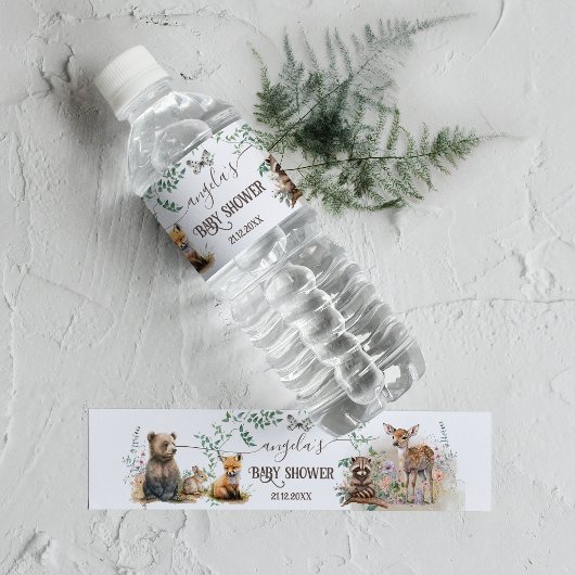 Waldtiere Waldgrün Baby Dusche Wasserflaschenetikett