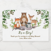 Waldtiere Waldgrün Kinderdusche Schaumweinetikett (Einzelnes Label)