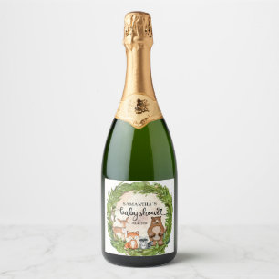 Waldtiere Waldholzholzholz-Slip Babydusche Schaumweinetikett