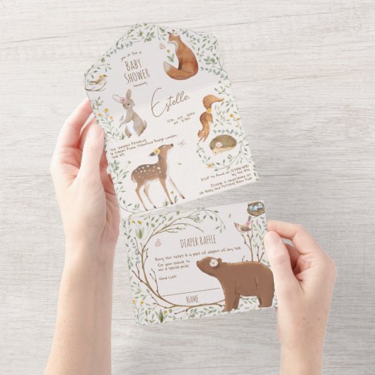 Waldtiere Waldliebhaber Kinderdusche Windeln All In One Einladung (Abreißen)