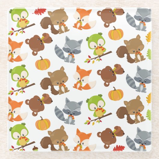 Waldtiere, Waldtiere, Falltiere Glasuntersetzer (Vorderseite)