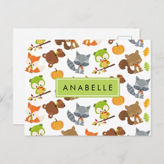 Waldtiere, Waldtiere, Ihr Name Postkarte (Vorne/Hinten)