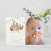 Waldtiere Waldtiere Party 1. Geburtstag Foto Einladung (Stehend Vorderseite)