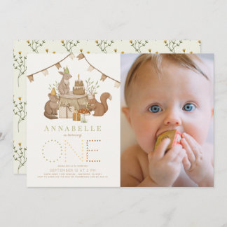 Waldtiere Waldtiere Party 1. Geburtstag Foto Einladung