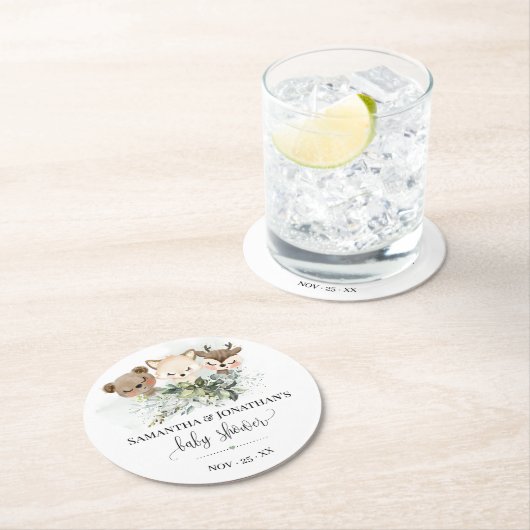 Waldtiere Waldtiere Waldland Grünpflanzen Kinderdu Runder Pappuntersetzer (Vor Ort)