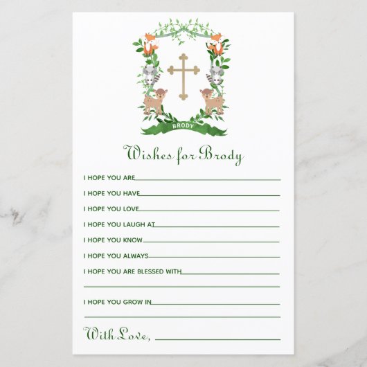 Waldtiere Wappen Taufen Wünsche für Baby (Vorderseite)