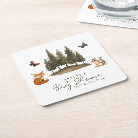 Waldtiere Wasserfarbe Kinderdusche Rechteckiger Pappuntersetzer (angewinkelt)