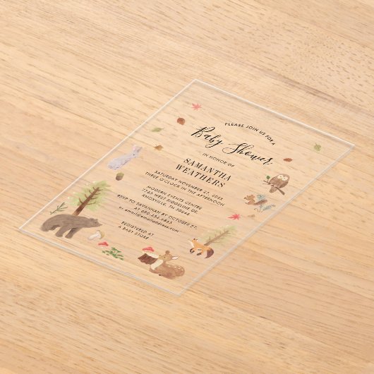 Waldtiere Wasserfarbe Rustikale Babydusche Acryleinladungen (Ablage )