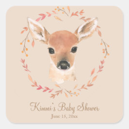 Waldtiere Wasserfarben Minimalistische Babydusche Quadratischer Aufkleber