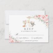 Waldtiere weich rosa, blühende, blühende Vegetatio RSVP Karte (Vorderseite)