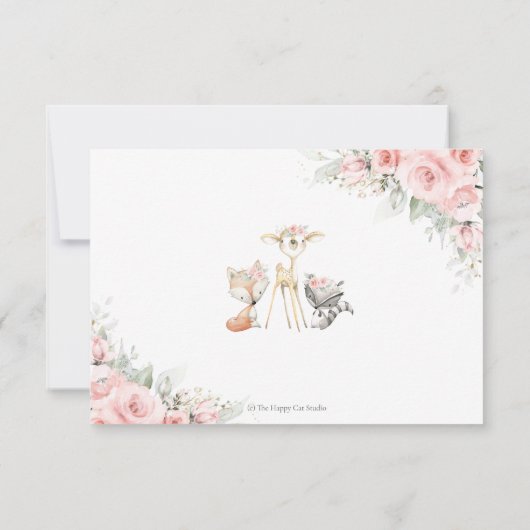 Waldtiere weich rosa, blühende, blühende Vegetatio RSVP Karte (Rückseite)