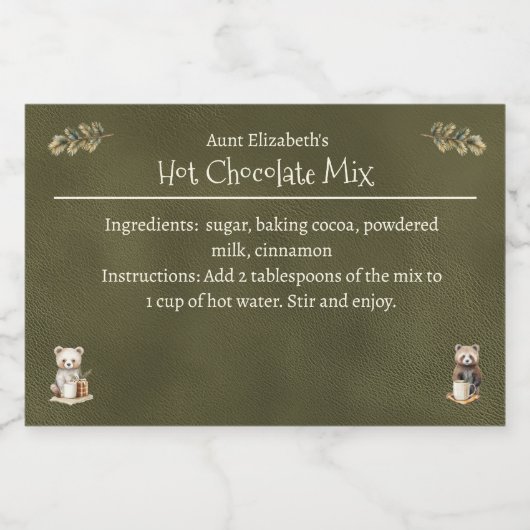 Waldtiere Weihnachten Heiße Kakao Mix Grün Lebensmitteletikett (Einzelnes Label)