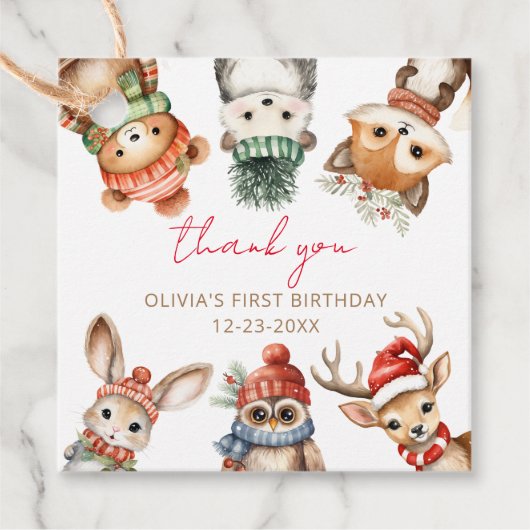 Waldtiere Weihnachten Winter Geburtstag Geschenkanhänger (Vorderseite)