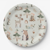 Waldtiere weisen grüne rustikale Babydusche Pappteller (Vorderseite)