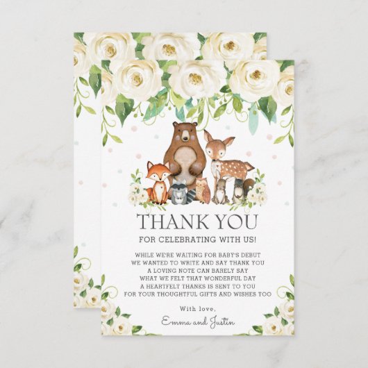 Waldtiere Weiße Elfenbeinblütendusche Dankeskarte (Vorne/Hinten)