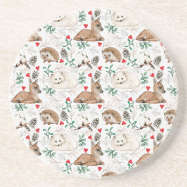 Waldtiere, weiße Weihnachtsmuster Getränkeuntersetzer