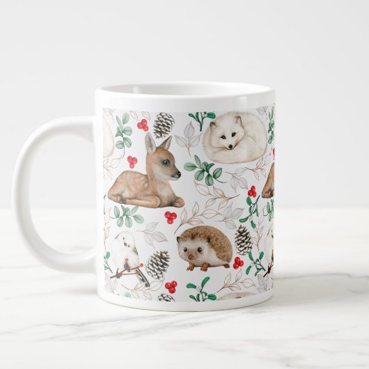 Waldtiere, weiße Weihnachtsmuster Jumbo-Tasse (Links)