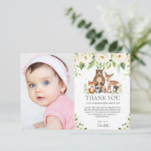 Waldtiere Weißer Elfenbeinflor 1. Geburtstag Dankeskarte (Stehend Vorderseite)