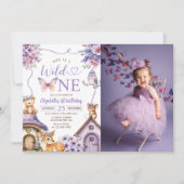 Waldtiere Wild 1. Geburtstags-Foto Einladung (Vorderseite)