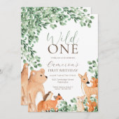 Waldtiere Wild ein erster Geburtstag Einladung (Vorne/Hinten)