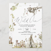 Waldtiere Wild ein erster Geburtstag Einladung (Vorne/Hinten)