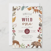 Waldtiere Wild ein erster Geburtstag Einladung (Vorderseite)
