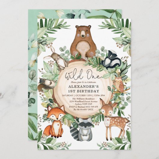 Waldtiere Wild ein rustikales Tier im Grünen Gebur Einladung (Vorne/Hinten)