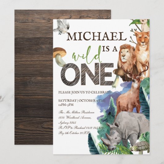 Waldtiere, wild lebende Tiere Einladung (Vorne/Hinten)