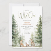 Waldtiere "Wild One" Kindergeburtstag Einladung (Vorderseite)