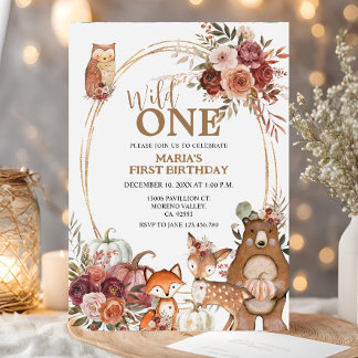 Waldtiere Wild One Marsala 1. Geburtstag Einladung
