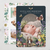 Waldtiere & Wildblumen Geburtsankündigung Einladung (Vorne/Hinten)