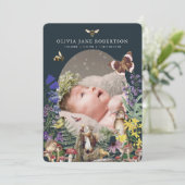 Waldtiere & Wildblumen Geburtsankündigung Einladung (Stehend Vorderseite)