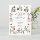 Waldtiere Wildtiere 1. Geburtstag Einladung (Stehend Vorderseite)