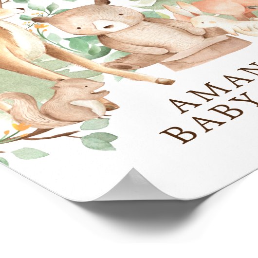Waldtiere willkommen Baby Dusche Poster (Ecke)