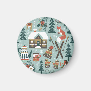 Waldtiere: Winter nahtloses Vintage-Muster. Magnet