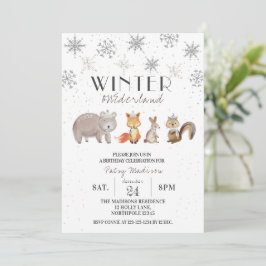 Waldtiere Winter ONEderland Geburtstag Einladung
