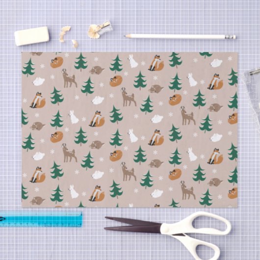 Waldtiere Winter Pattern Pine Tree Schnee Seidenpapier (Handwerk)