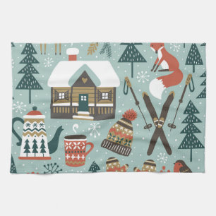 Waldtiere: Winter Vintag nahtlos. Geschirrtuch