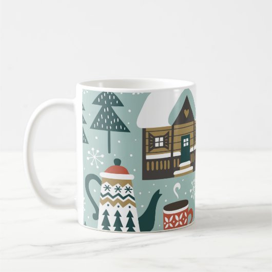 Waldtiere: Winter Vintag nahtlos. Kaffeetasse (Links)