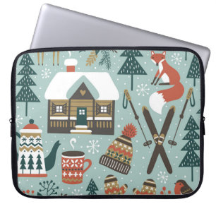 Waldtiere: Winter Vintag nahtlos. Laptopschutzhülle